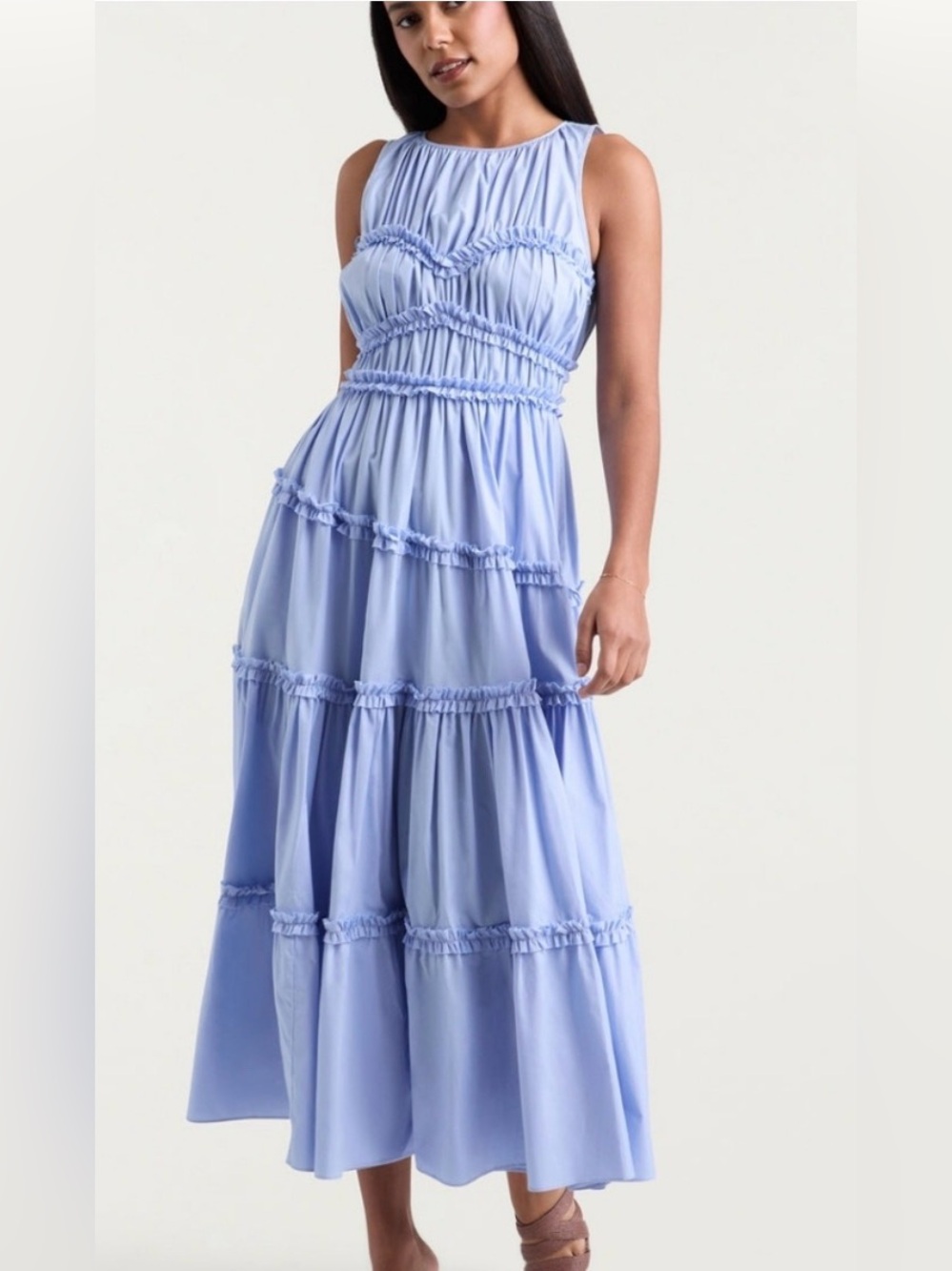 Cinq a Sept Sirrina Ruffle Tiered Dress in Blue Hydrangea NWT Size 2